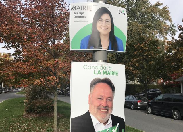 Les deux candidats à la mairie, Marijo Demers, parti Saint-Hyacithe Unie et André Beauregard, indépendant. Photo : Nelson Dion